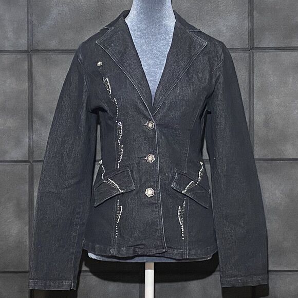 RUSTIC DENIM 100% Cotton Glittered Semi Distressed Women's Denim Jacket -SMALL - Picture 1 of 13